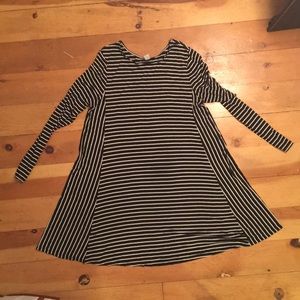 STRIPED LONG SLEEVE VISCOSE SWING DRESS
